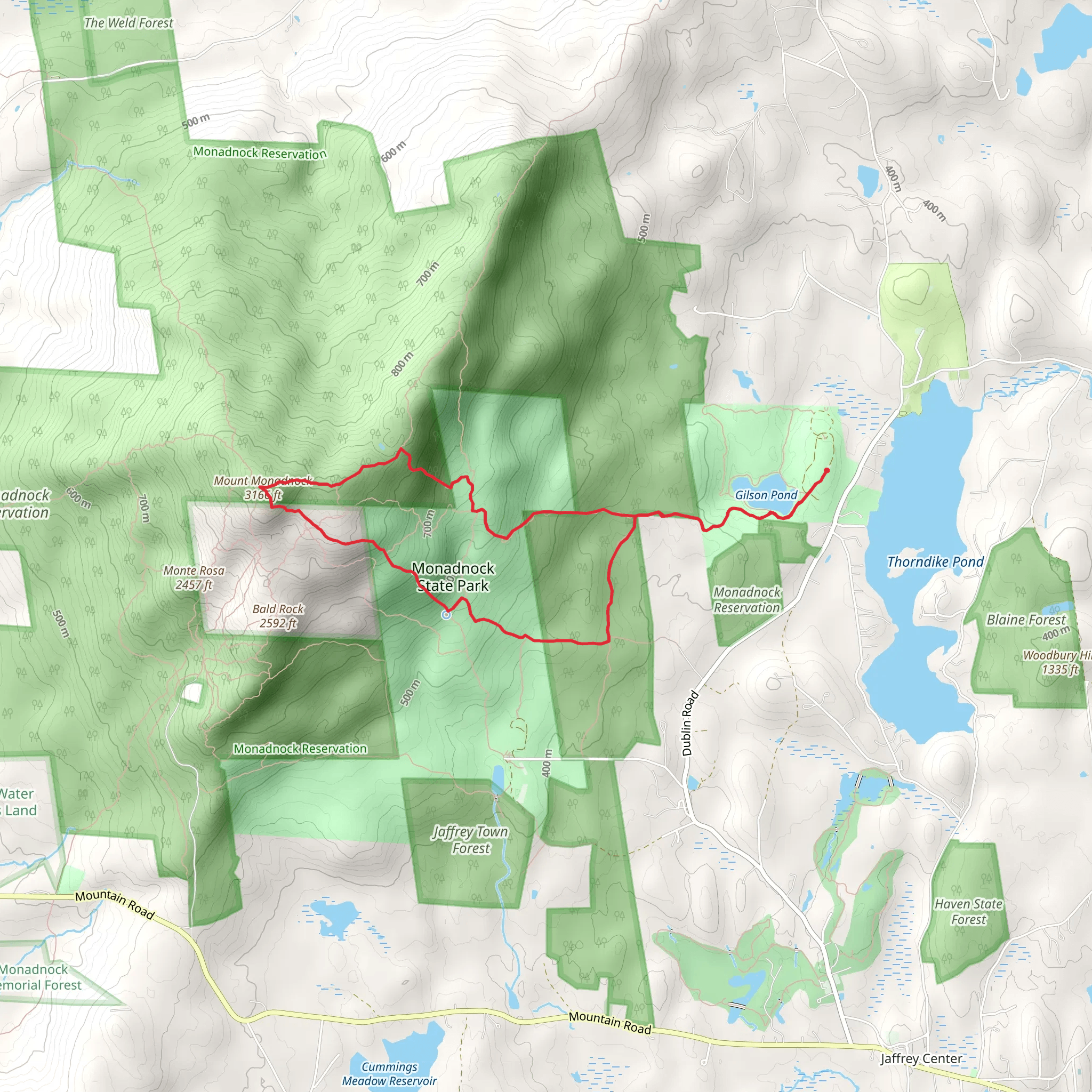 Mount Monadnock and Harling Trail Loop via Gilson Pond mobile static map