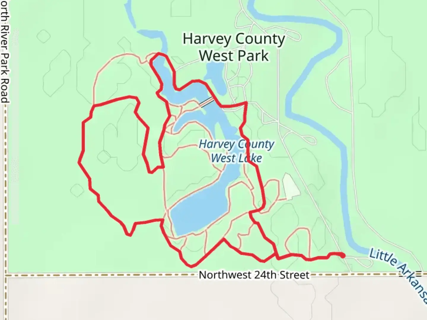 An image depicting the trail Harvey County West Lake Loop and its surrounding area.