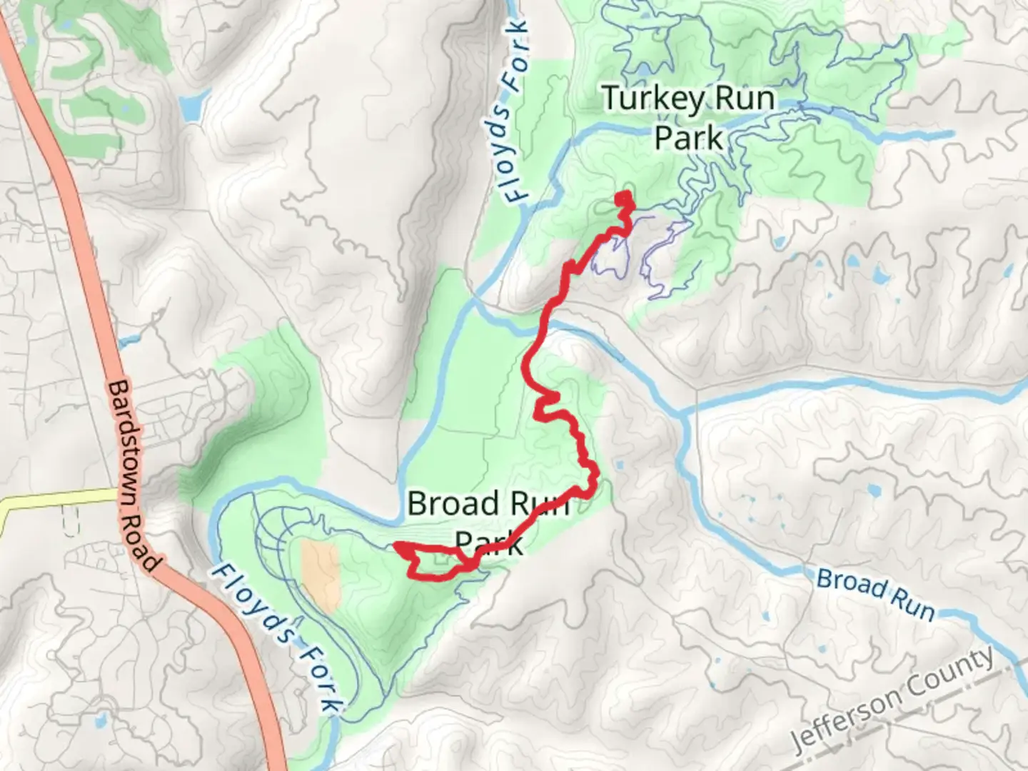 An image depicting the trail Louisville Out and Back and its surrounding area.