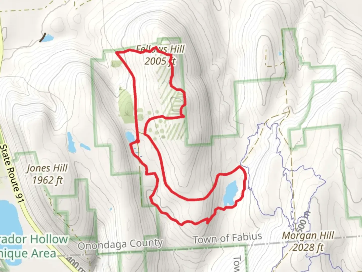 An image depicting the trail Shackham Pond and Fellows Hill Loop and its surrounding area.