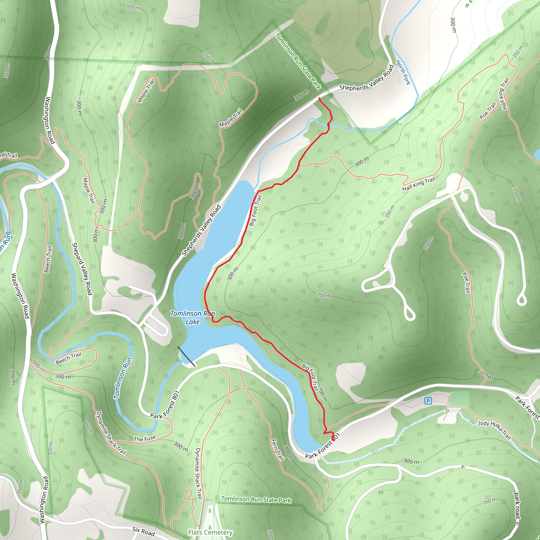 Tomlinson Run Lake - Big Foot Trail mobile static map
