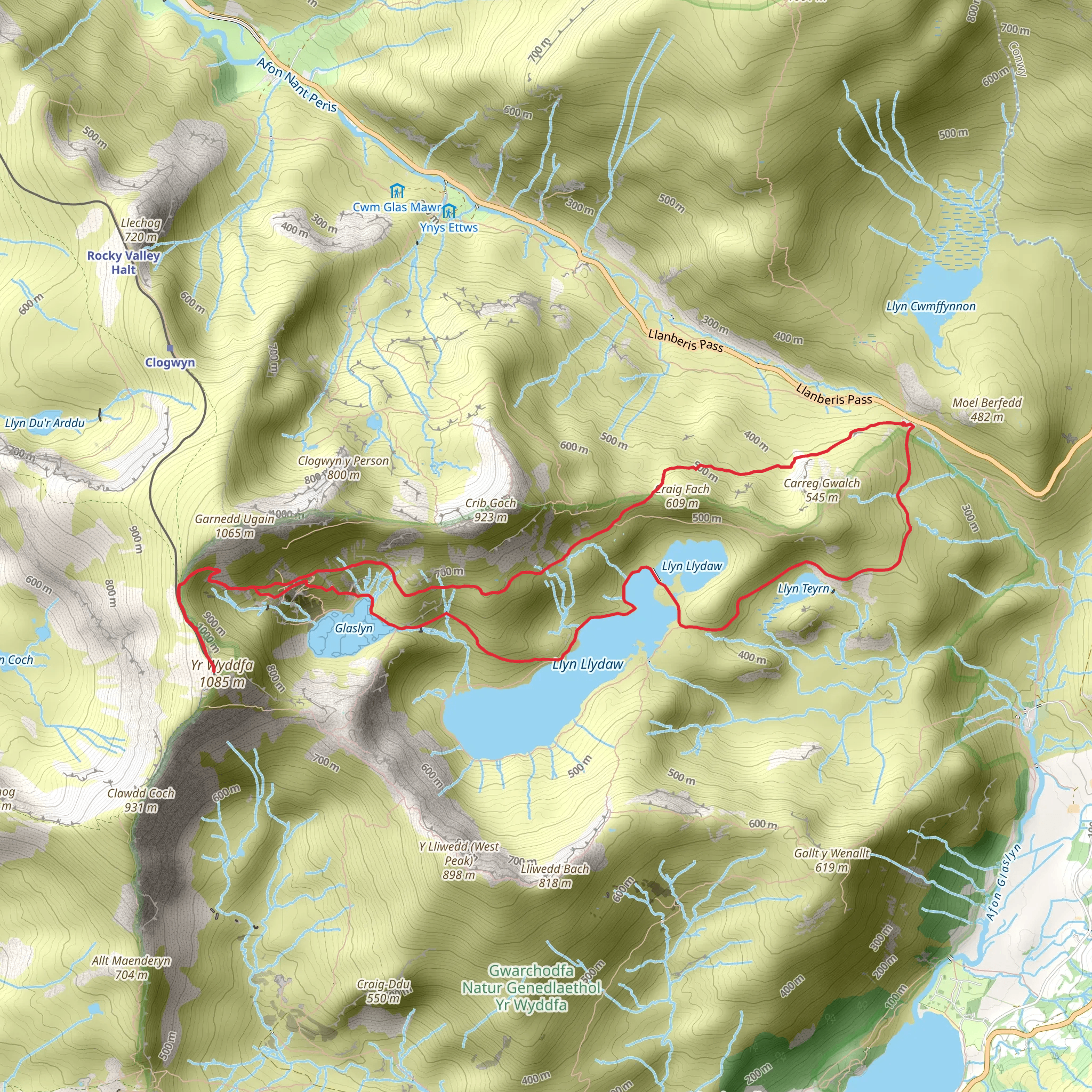 Snowdon by the Pyg and Miner's Tracks from Pen-y-pass mobile static map
