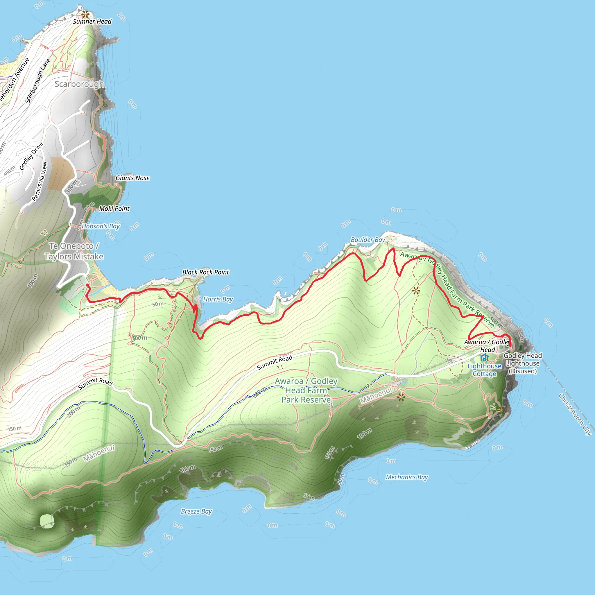 Godley Head Out - and - Back from Taylors Mistake mobile static map