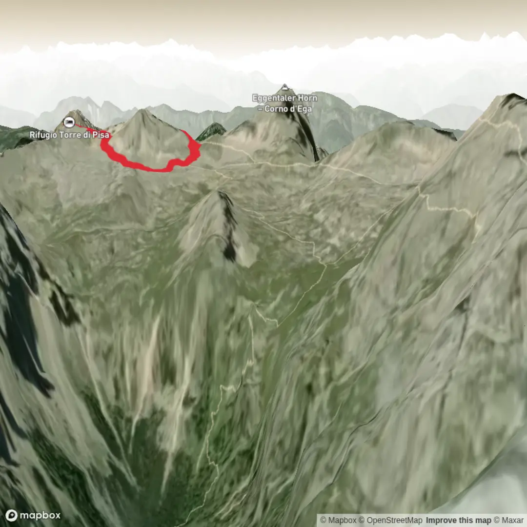 An image depicting the trail Obereggen-Rifugio Torre di Pisa and its surrounding area.