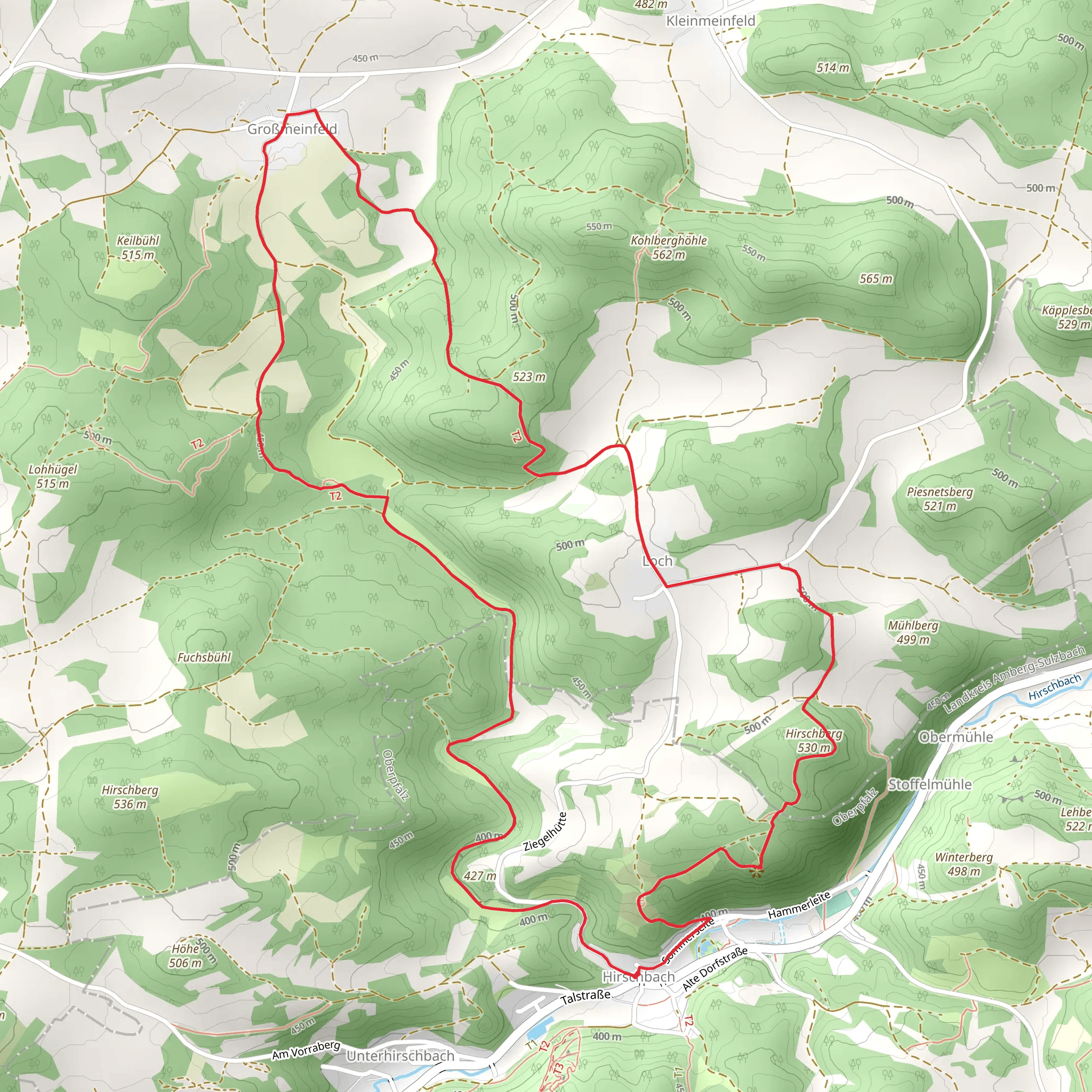 Hirschberg via Rundwanderweg Hirschbach and Heinrich-Scheuermann Weg mobile static map