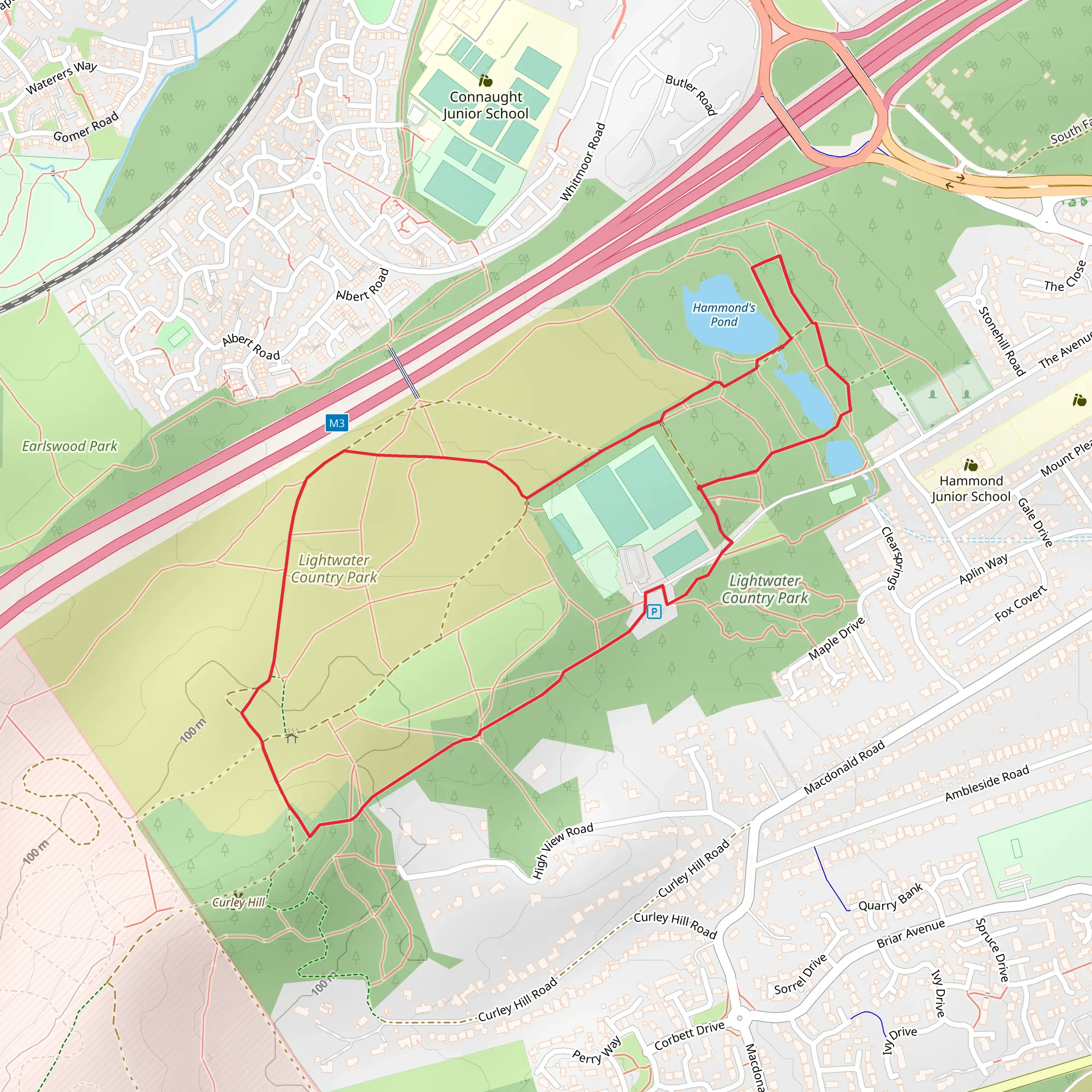 Lightwater Country Park and Hammond's Pond Loop mobile static map