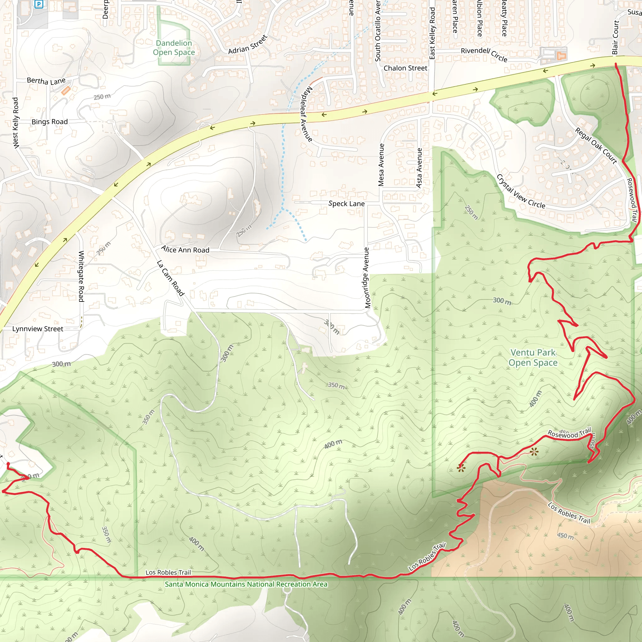 Rosewood and Los Robles Trail mobile static map
