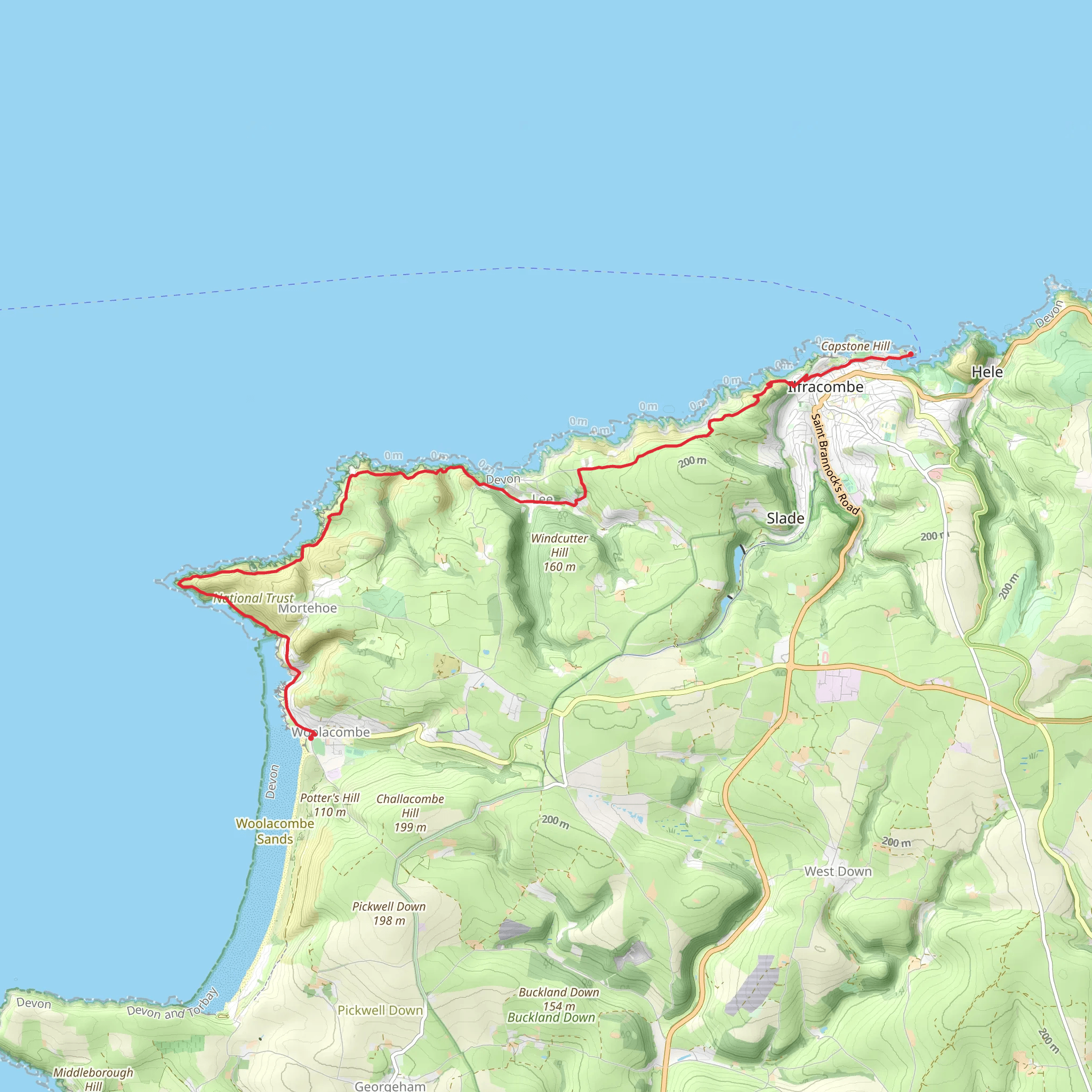 Woolacombe to Lantern Hill Walk mobile static map