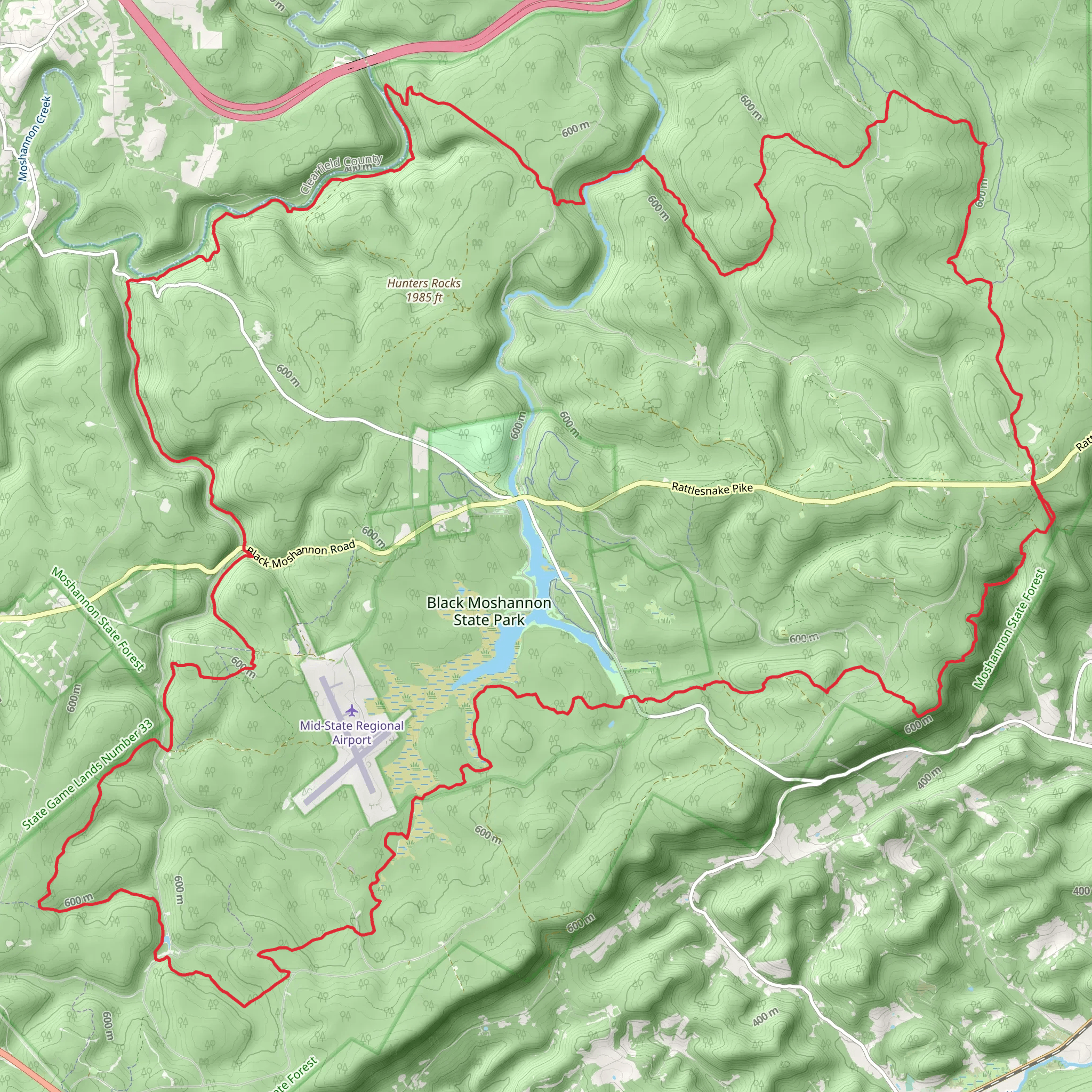 Black Moshannon Lake and Six MIle Run Loop mobile static map
