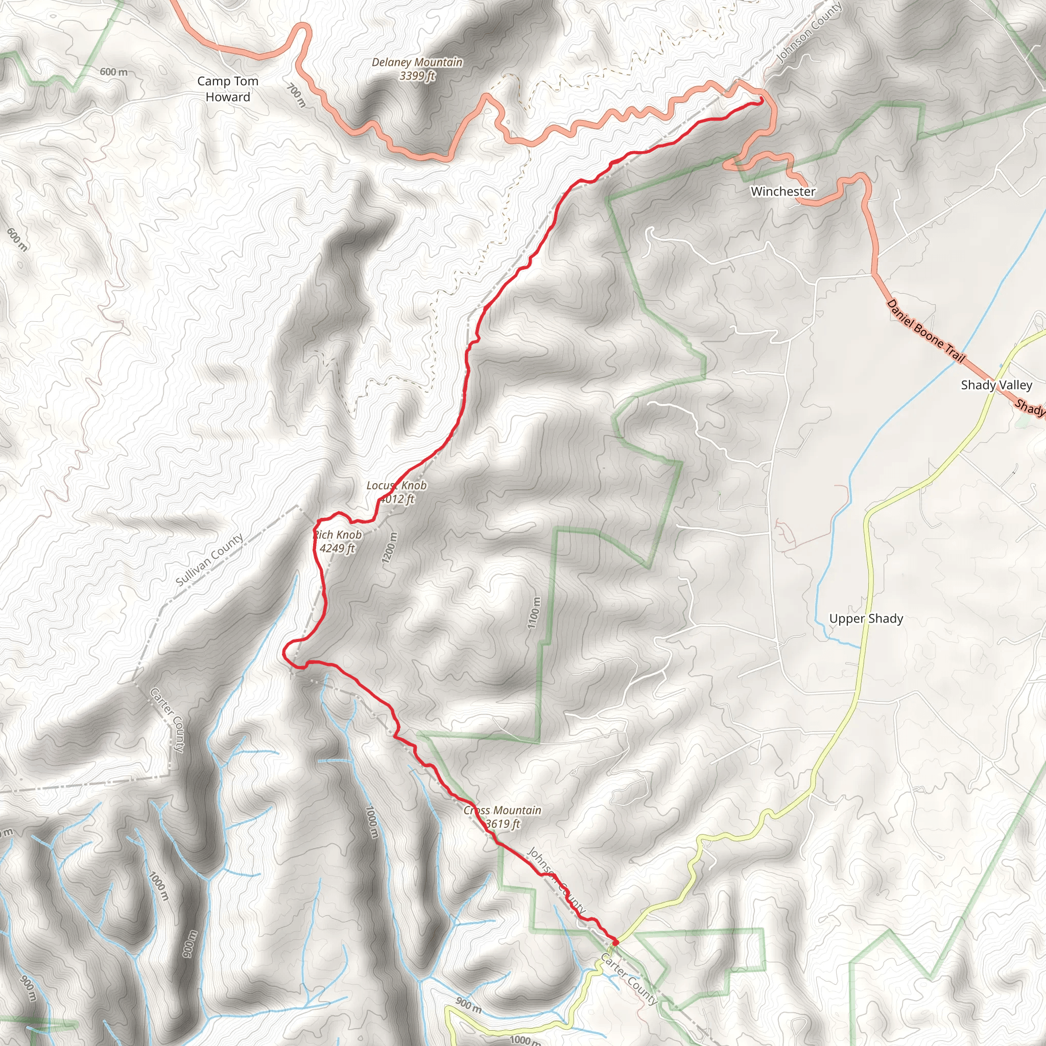 Locust Knob and Cross Mountain mobile static map