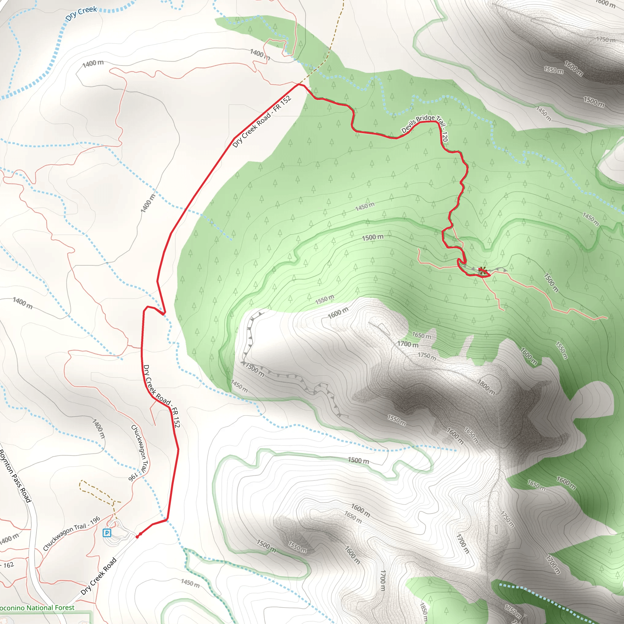 Devil's Bridge Trail from Dry Creek Road mobile static map