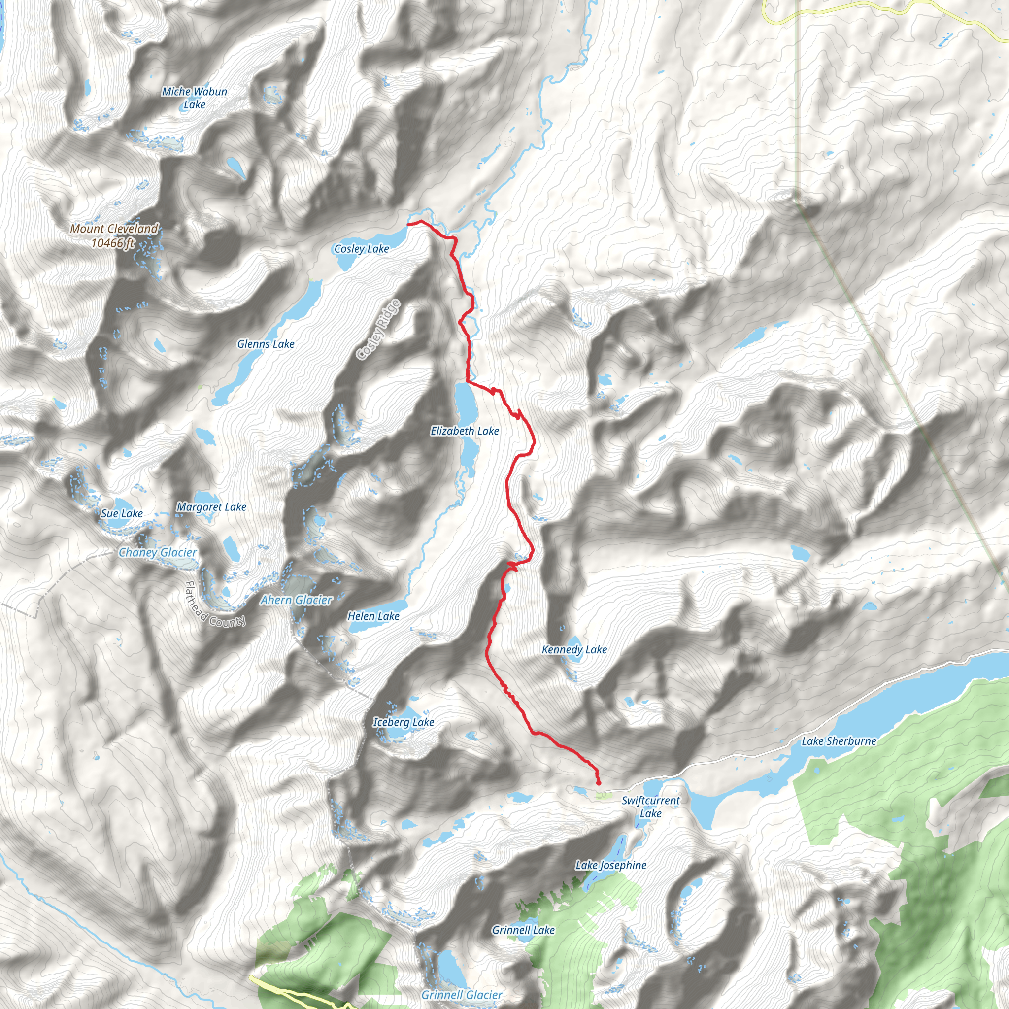 Ptarmigan Lake and Elizabeth Lake and Cosley Lake via Ptarmigan Trail mobile static map