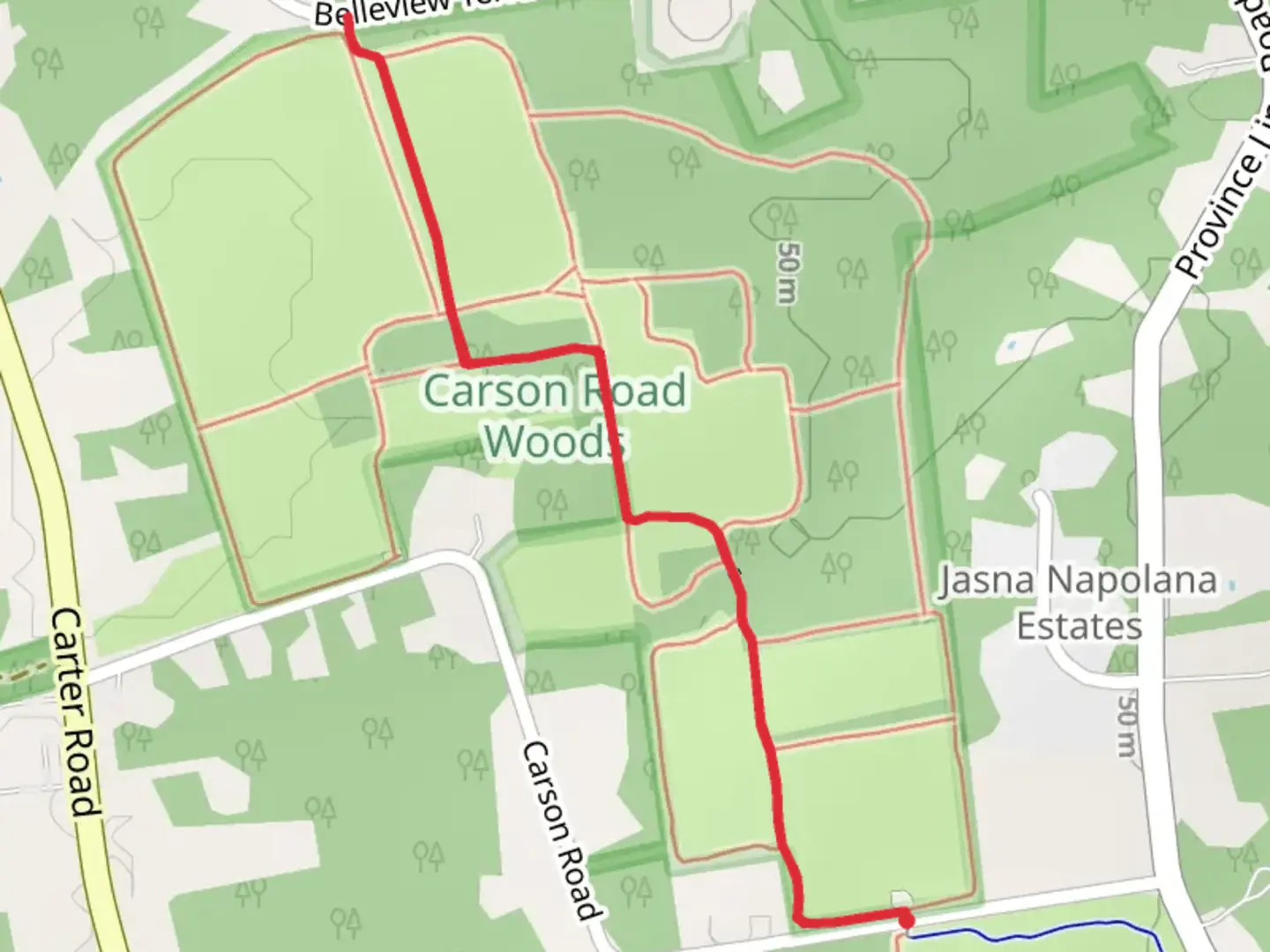 An image depicting the trail Lawrence Hopewell Trail - Carson Road and its surrounding area.