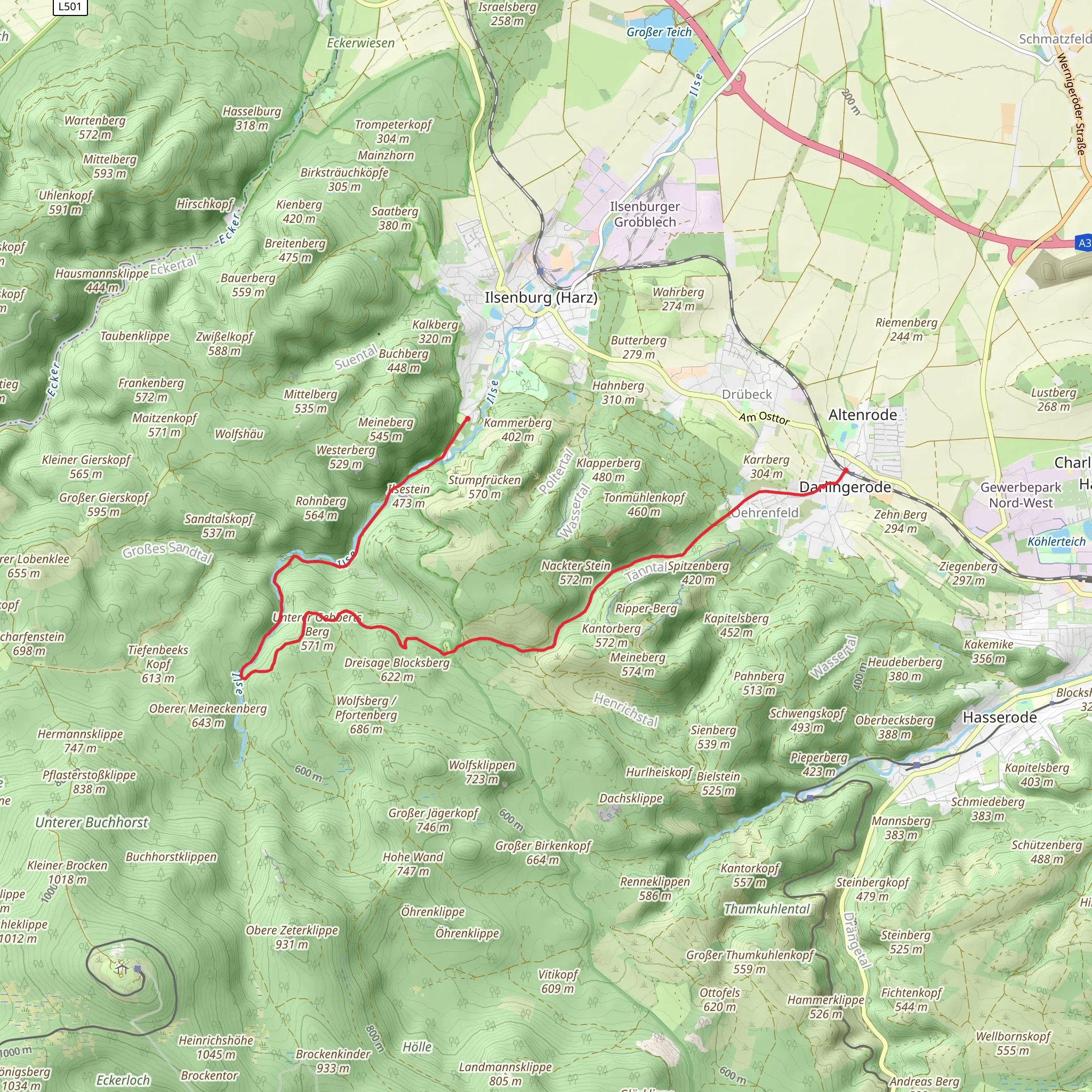 Ilsenburg Kurpark to Darlingerode via Harzklub Weg and Brockenlauf mobile static map