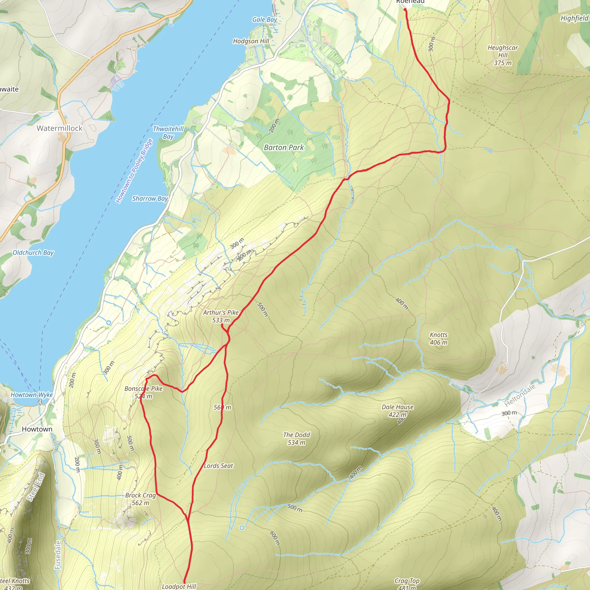 Arthur's Pike and Loadpot Hill mobile static map
