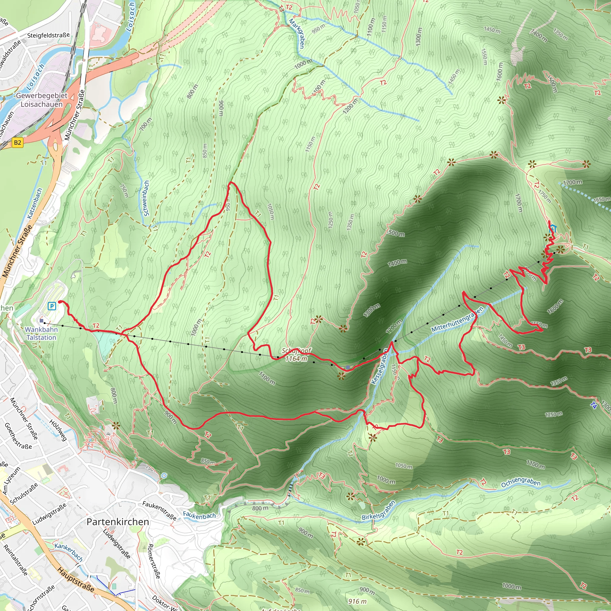 Schafkopf and Wank Loop via Alpina Violett A59 mobile static map