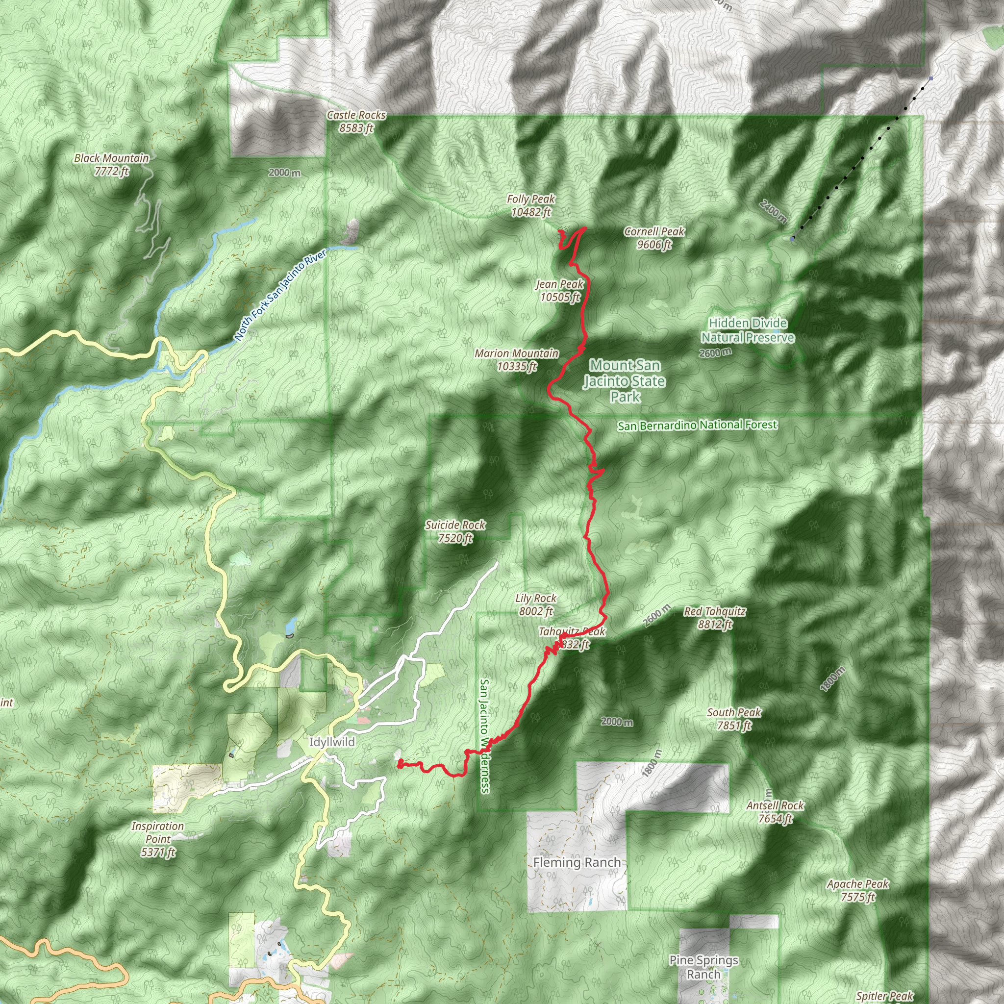 San Jacinto Peak via South Ridge Trail mobile static map