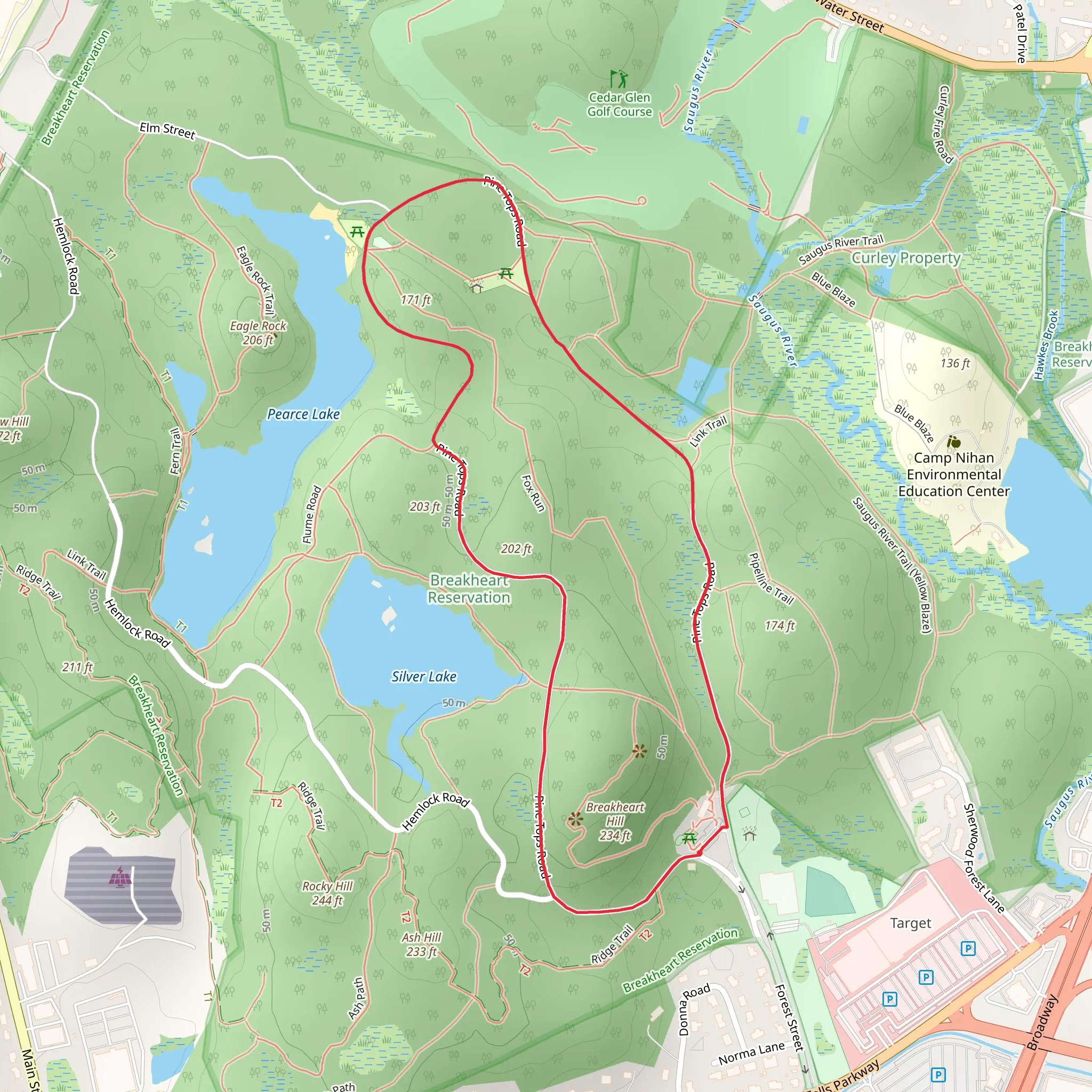Breakheart Hill via Pine Tops Road mobile static map