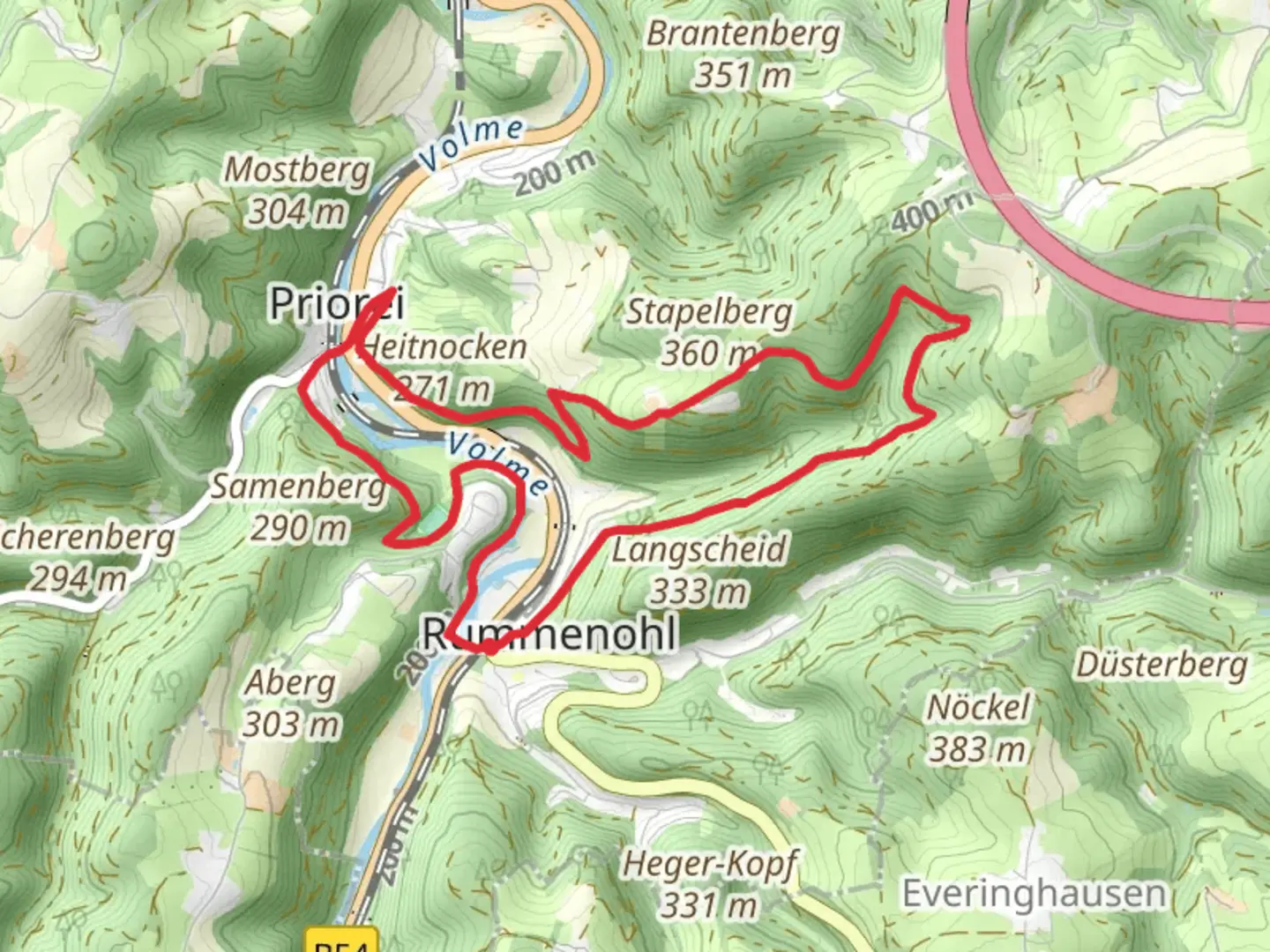 An image depicting the trail Uffelnweg and Dahler Hoehenring Loop and its surrounding area.