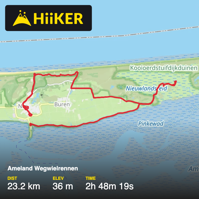A map preview of the recording Ameland Wegwielrennen.