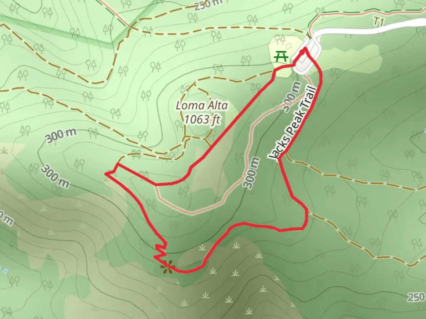 An image depicting the trail Jacks Peak Loop Trail and its surrounding area.