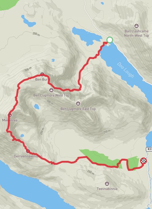 A map preview of the recording Mweelrea Hike on 04-05-2024 05:37 PM.
