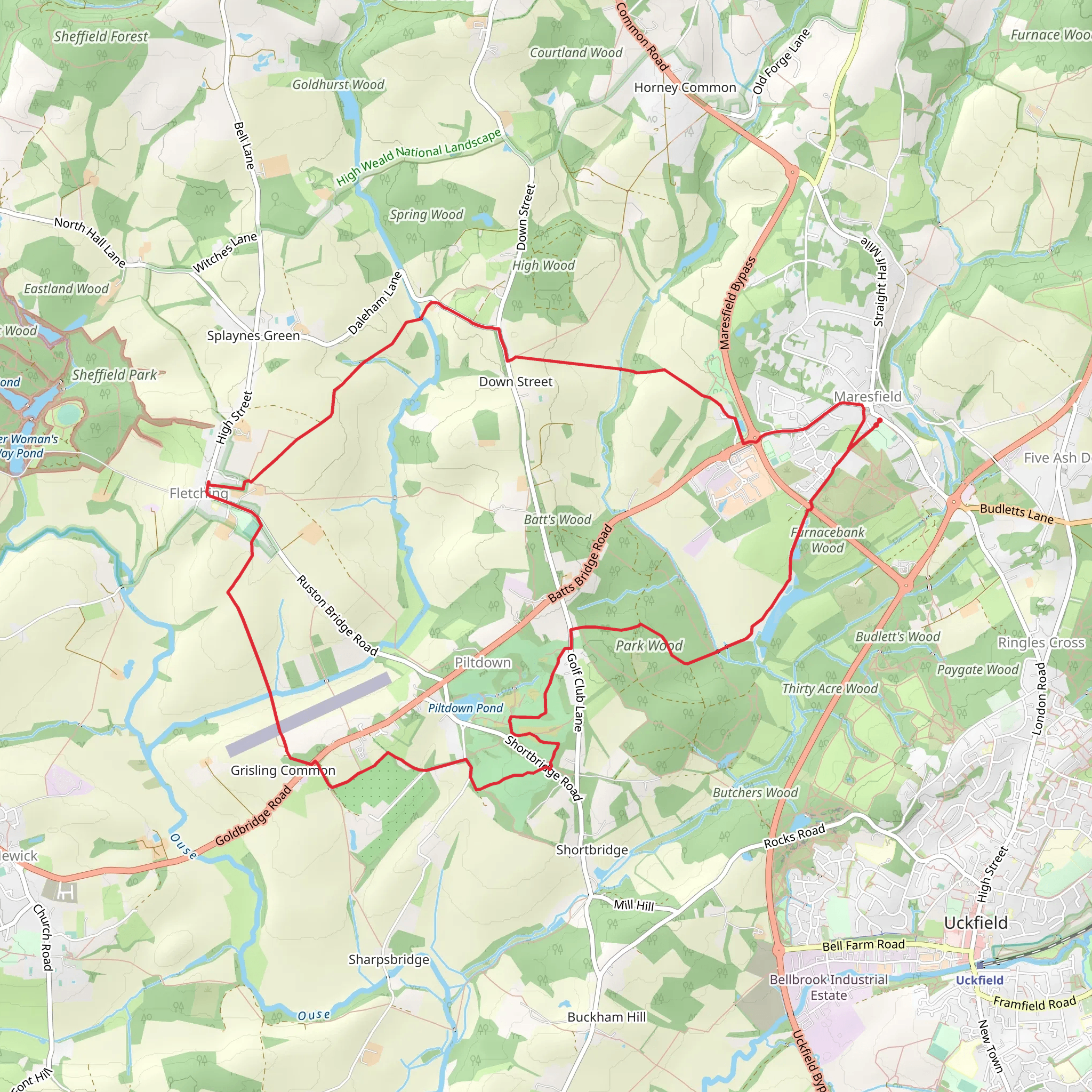 Park Wood and Fletching Country Park Loop mobile static map