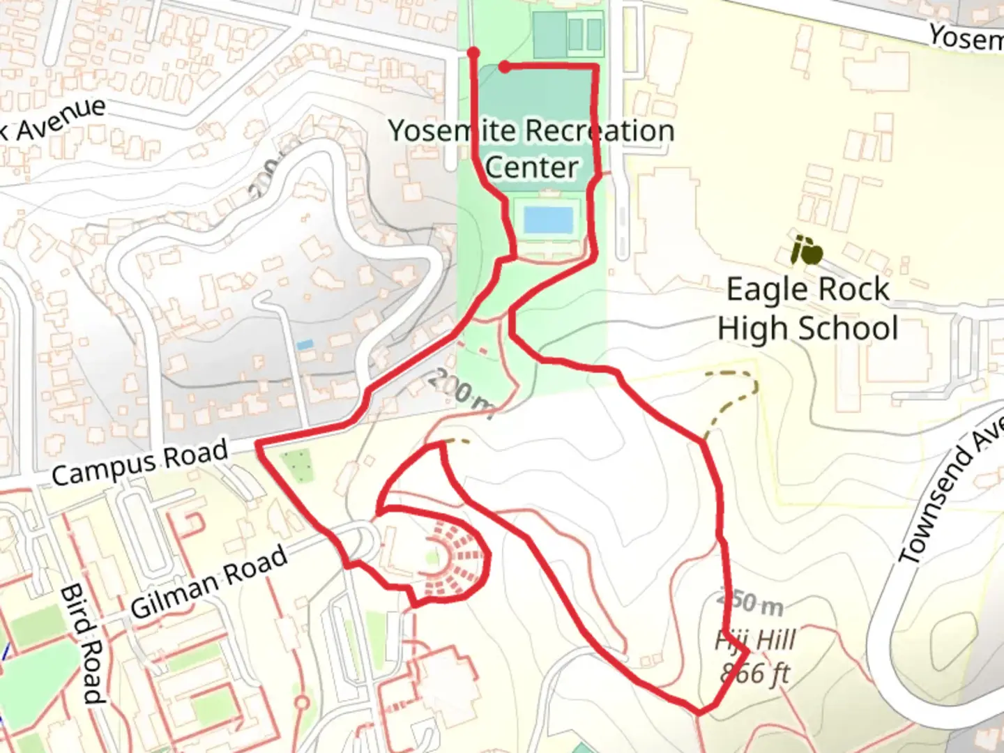 An image depicting the trail Yosemite Recreation Center and Mount Fiji Loop and its surrounding area.