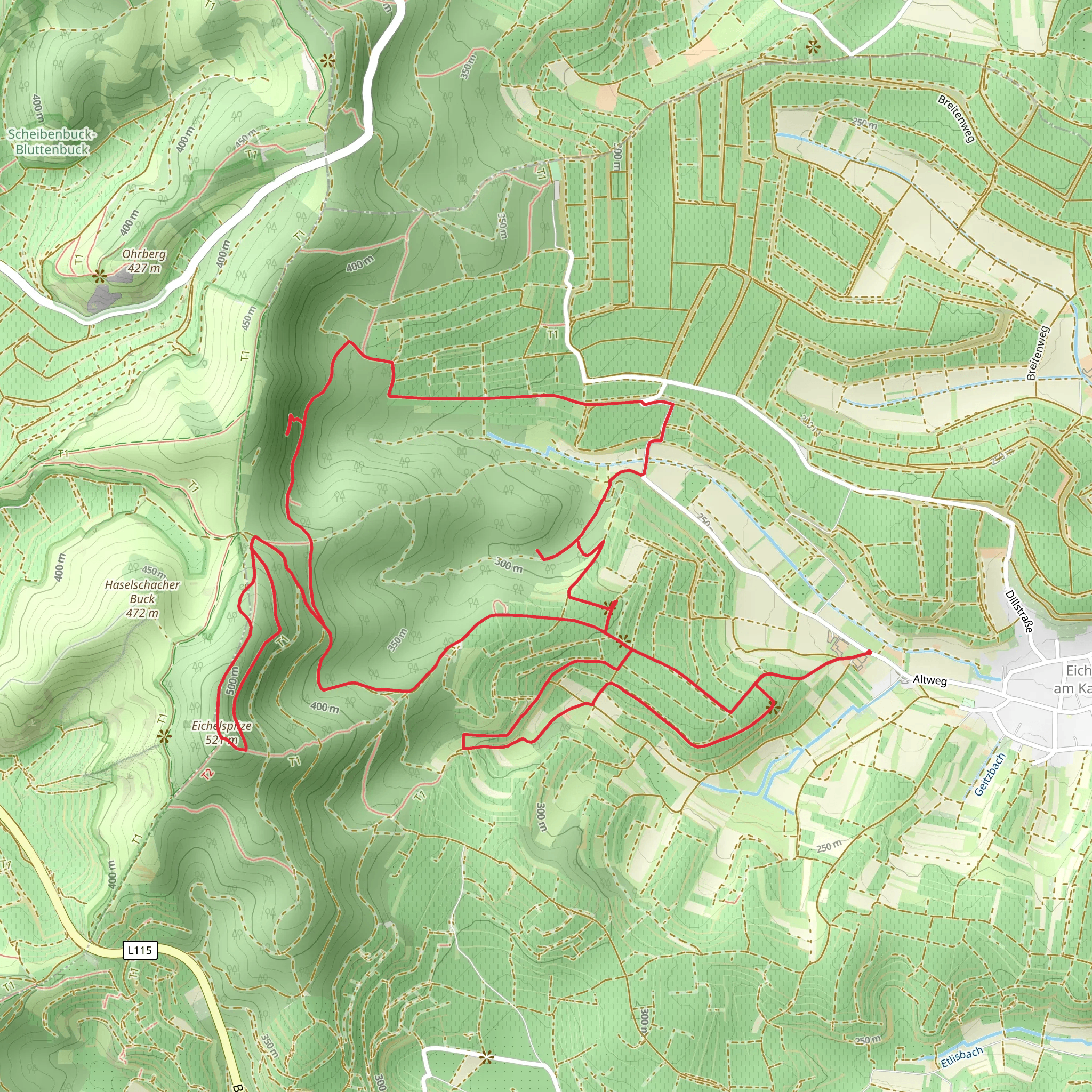 Eichelspitze and Ruettefelsen via Ueberm Pfaffental and Ruette Tannenlochhuette mobile static map