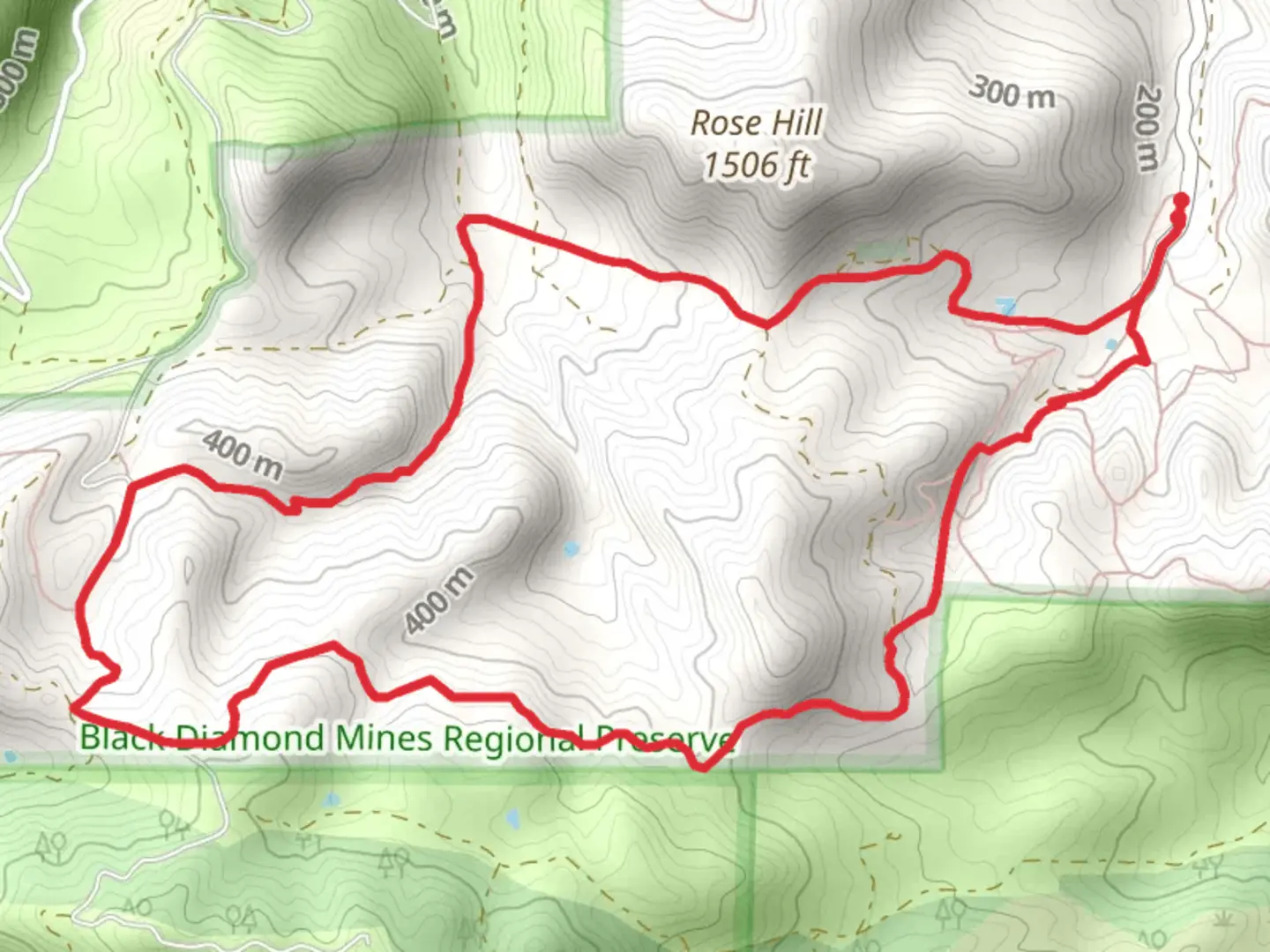 An image depicting the trail Black Diamond Trail and Manhattan Canyon Trail Loop and its surrounding area.