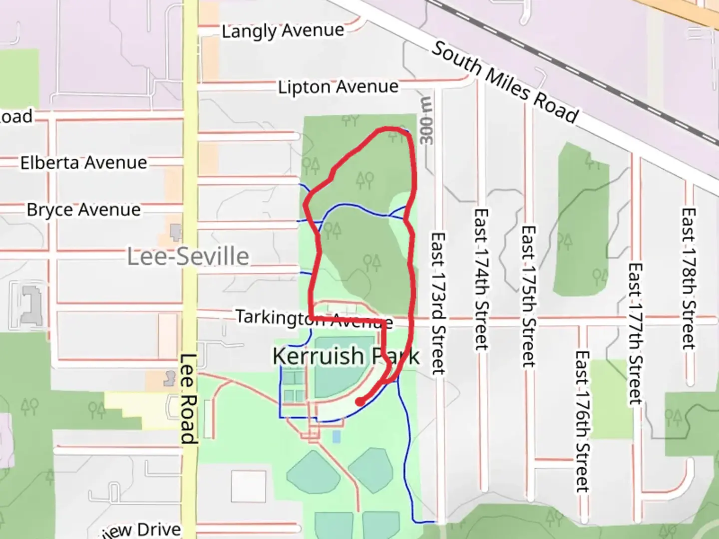An image depicting the trail Tarkington Avenue Loop and its surrounding area.