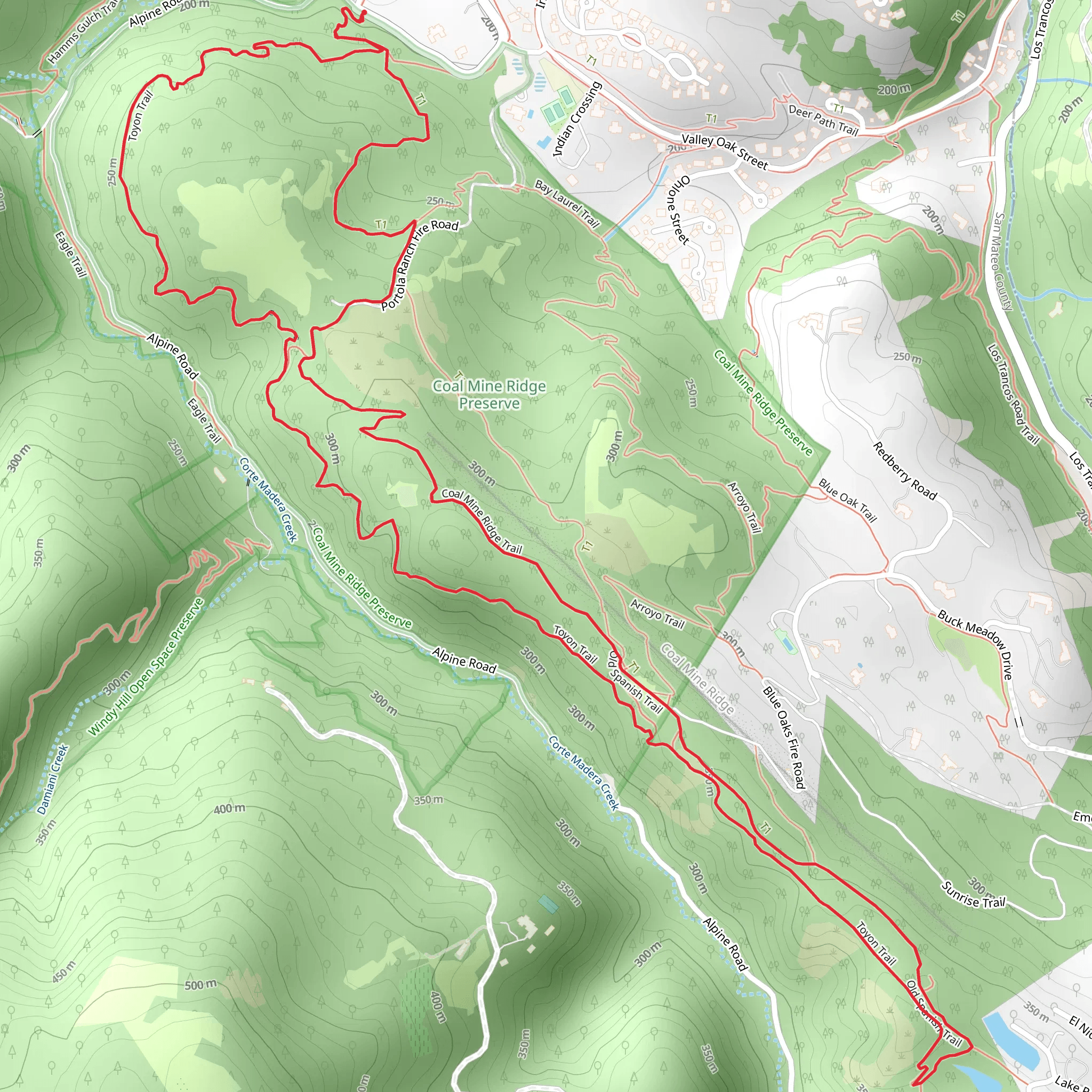 Old Spanish and Toyon Loop Trail mobile static map