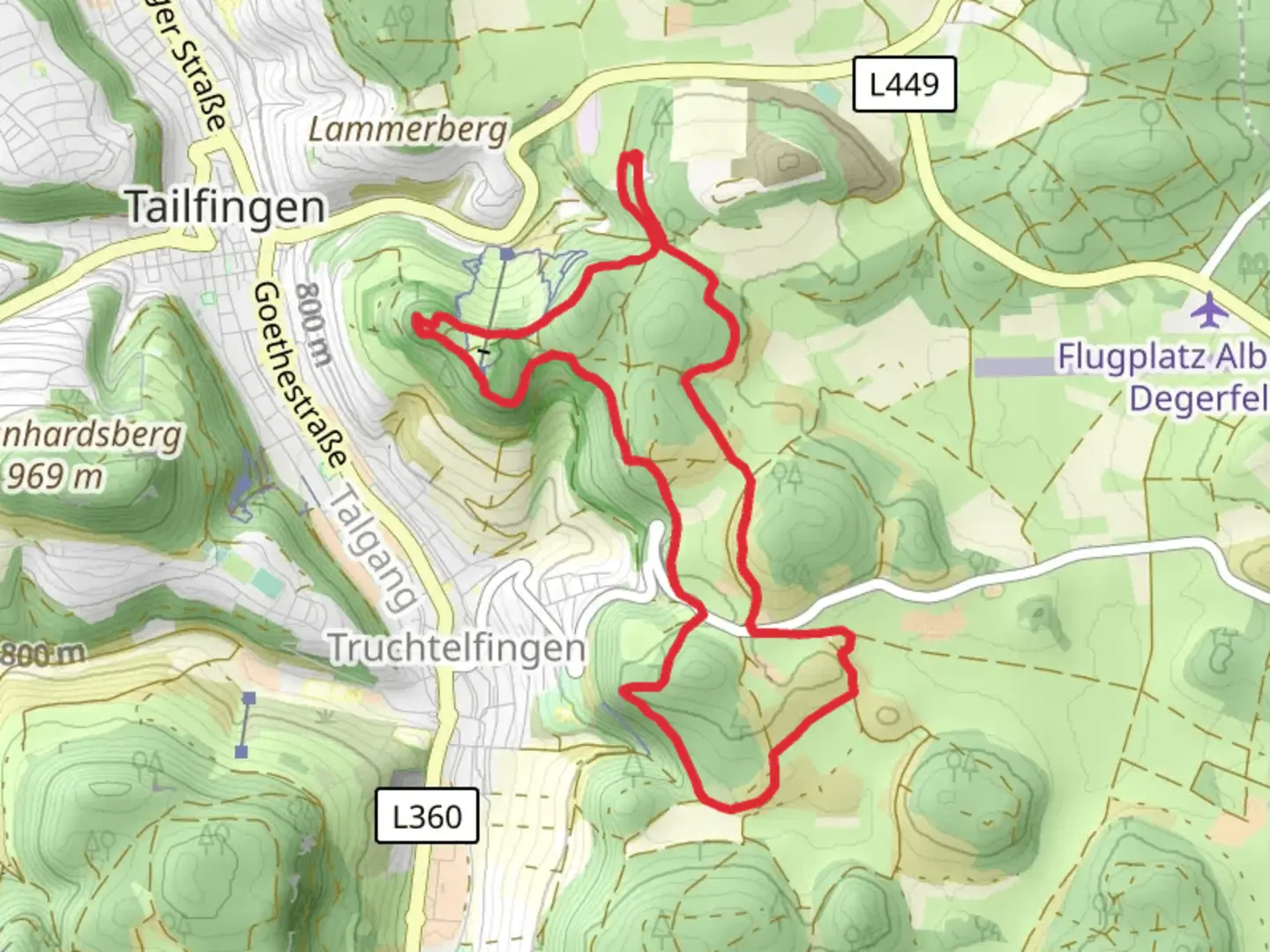 An image depicting the trail Schlossberg, Leimenfelsen and Strichfelsen via Traufgand Wacholderhoehe and its surrounding area.