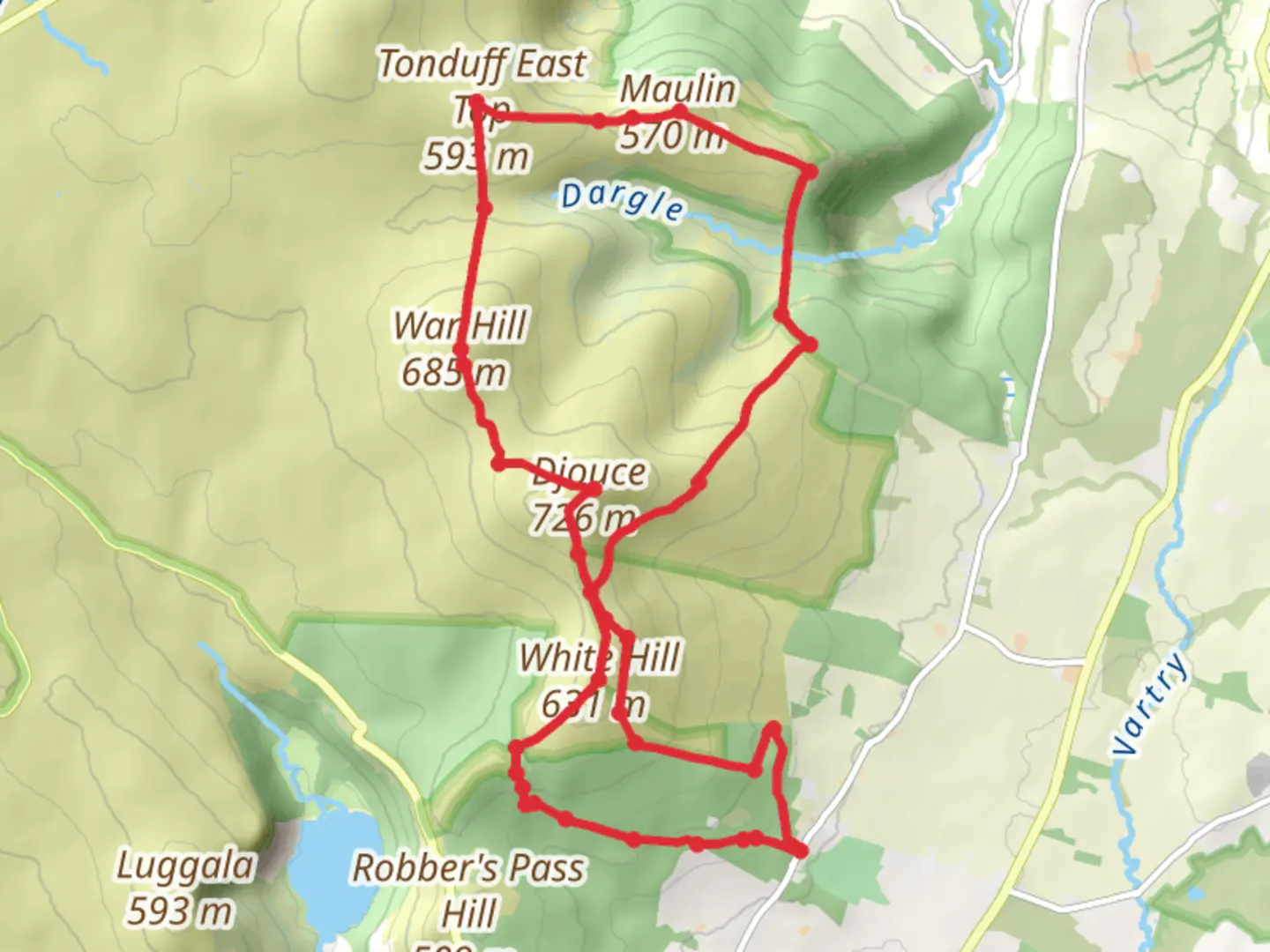 An image depicting the trail Ballinastoe Djouce War Hill Corrig Maulin Ballinastoe on 14-06-2025 01:40 PM and its surrounding area.