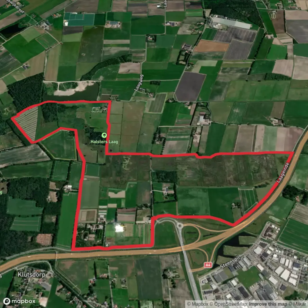An image depicting the trail De Dassen Plas, Halstersche Laag and Het Laag Loop and its surrounding area.