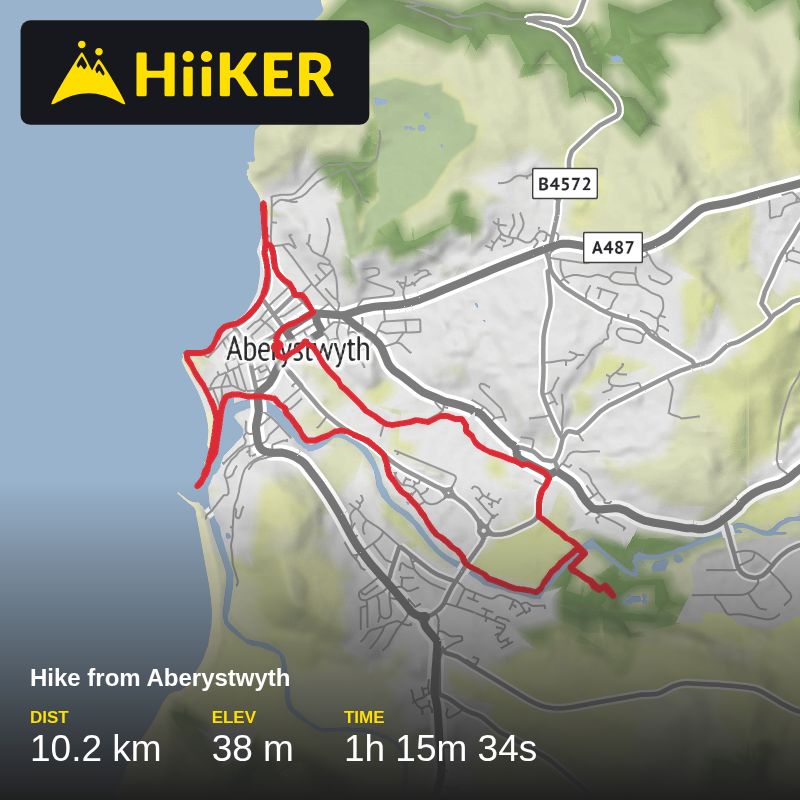 A map preview of the recording Hike from Aberystwyth.