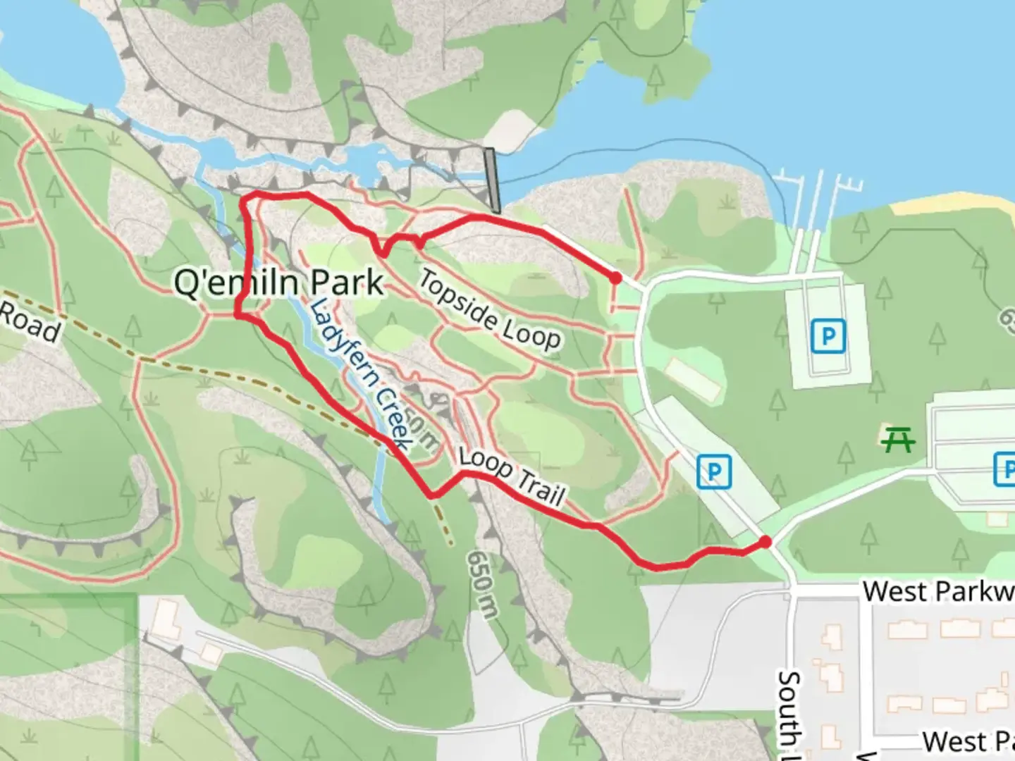 An image depicting the trail Loop Trail and Riverside Trail and its surrounding area.