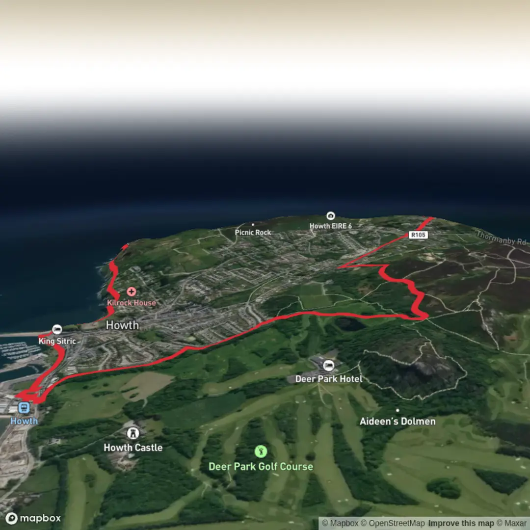 An image depicting the trail Howth Cliffs and Woodland Trail and its surrounding area.