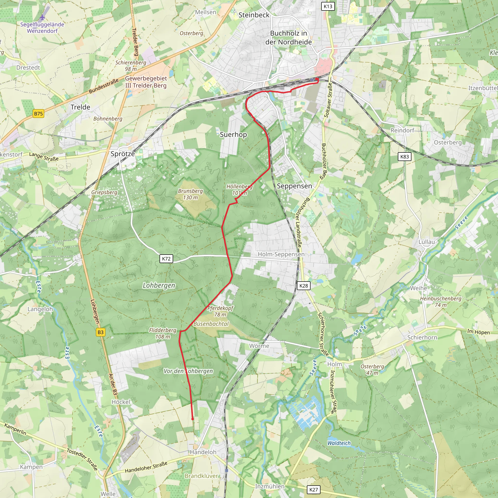 D-Ticket HSW Handeloh to Buchholz i.d.N mobile static map