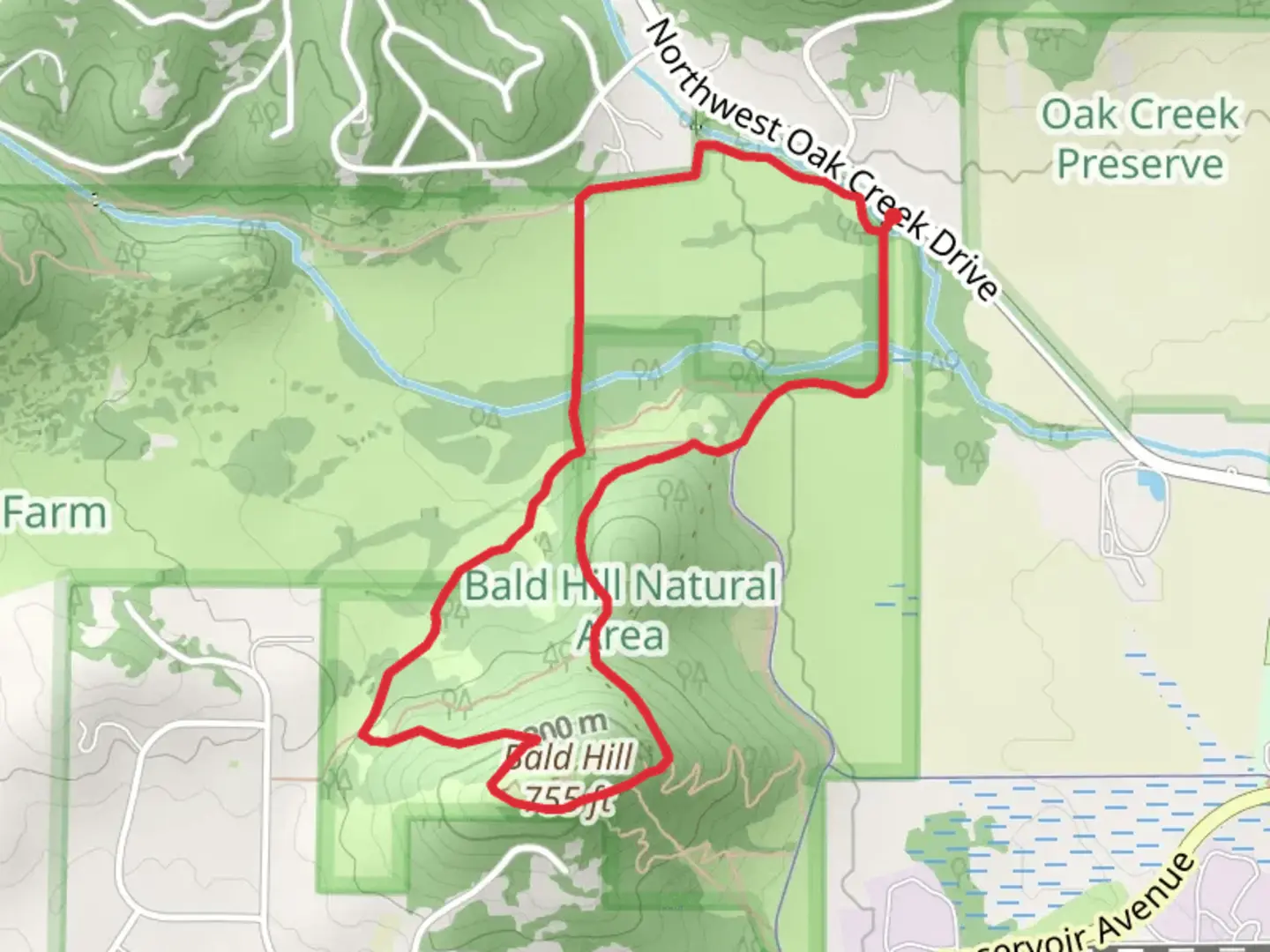 An image depicting the trail Bald Hill - West and North Summit - County Connector Loop Trail and its surrounding area.