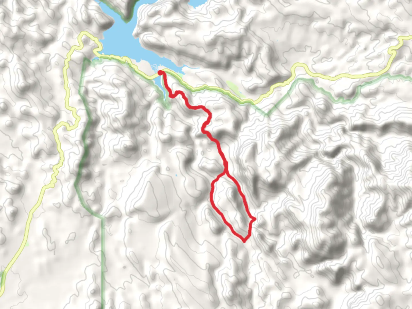 An image depicting the trail Boulder Canyon Trail and Battleship Mountain Loop from La Barge Cove and its surrounding area.