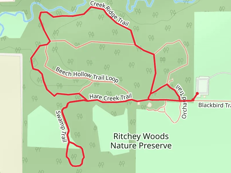 Ritchey Woods Nature Preserve Loop via Hare Creek