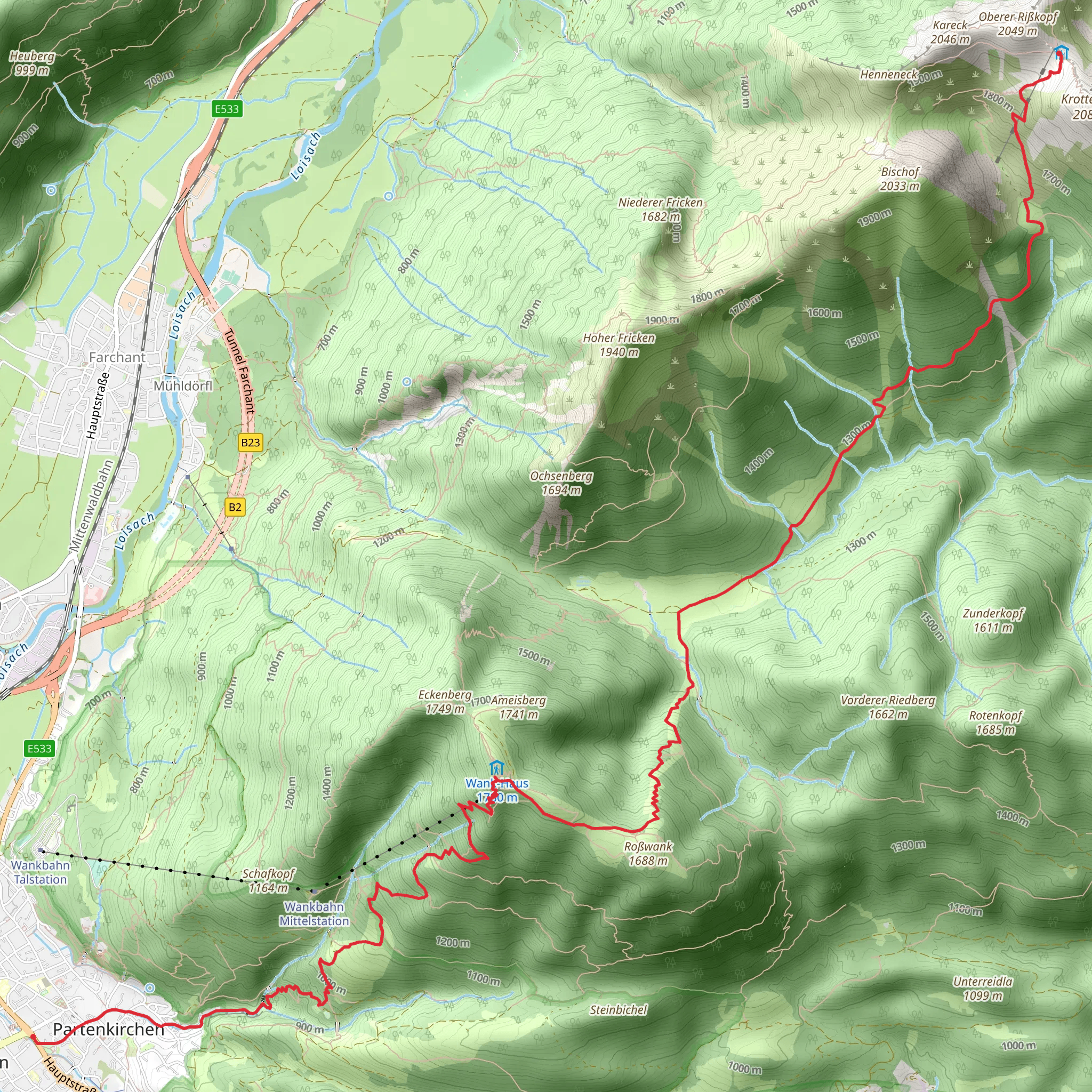 Weilheimer Hütte to Partenkirchen Walk via Wankhaus Sonnenalm mobile static map
