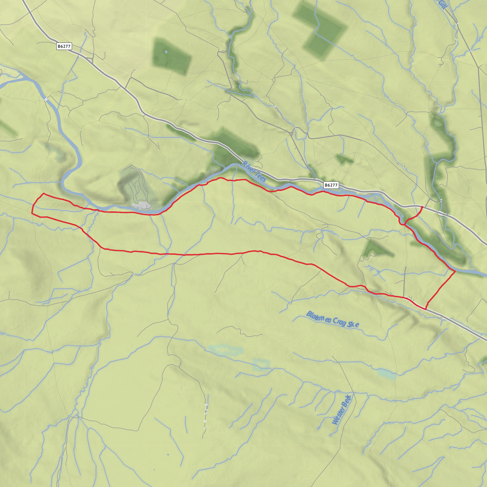 High Force - Low Force and the River Tees from Bowlees mobile static map
