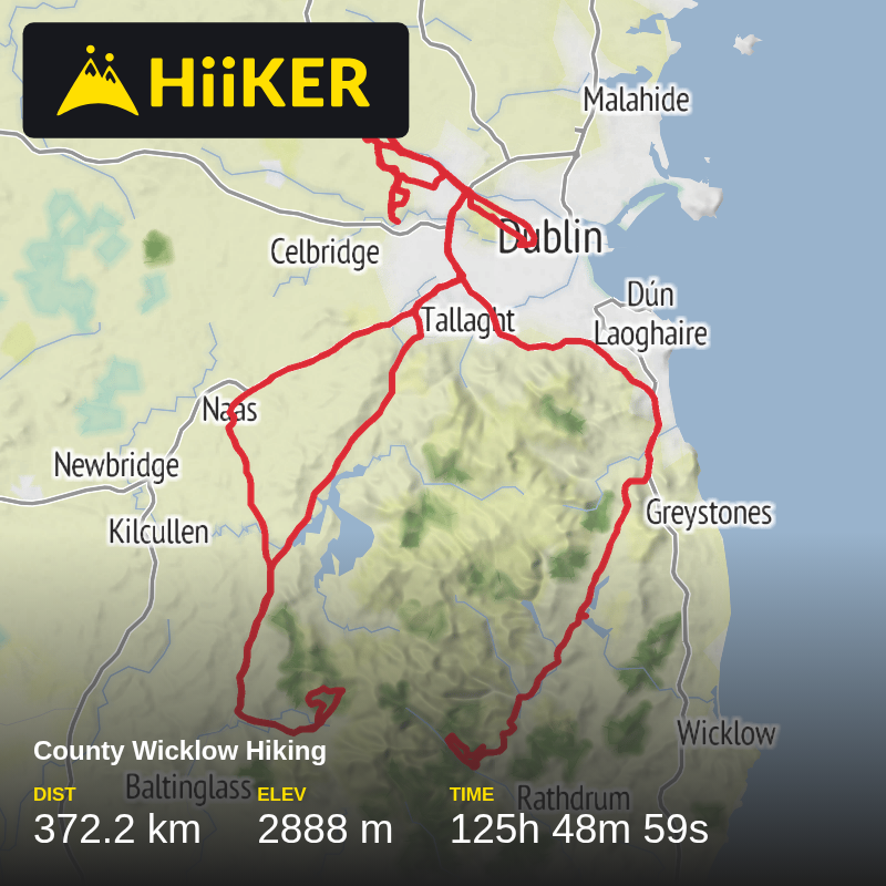 A map preview of the recording County Wicklow Hiking.