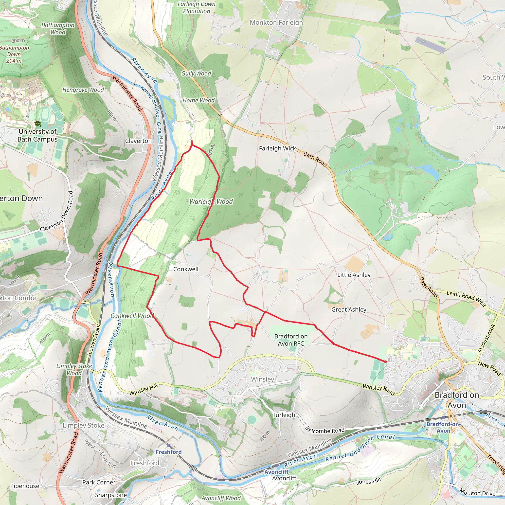 Conkwell and Warleigh Wood Loop mobile static map