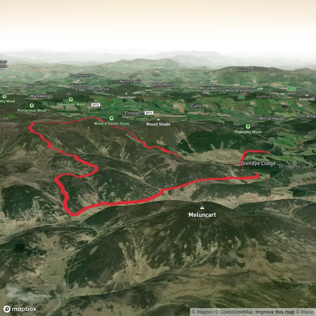 An image depicting the trail Black Hillocks, Clachnaben and Hill of Edendocher Loop and its surrounding area.