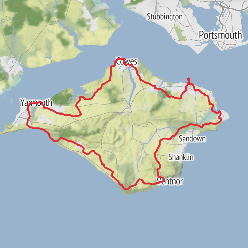 A map preview of the recording Isle of Wight Road Cycling.