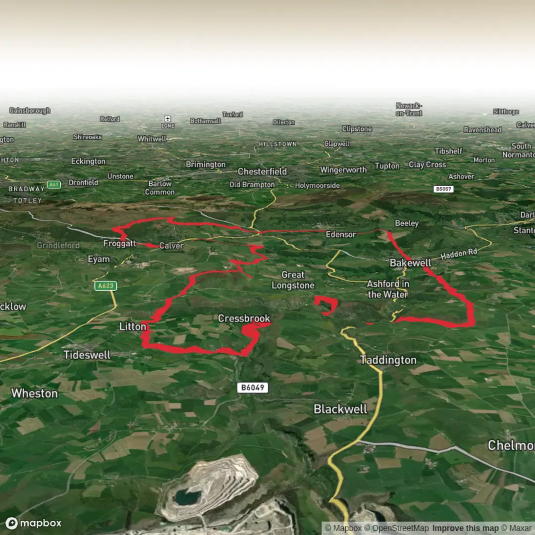 An image depicting the trail The Pride of the Peak and its surrounding area.