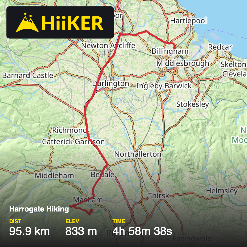 A map preview of the recording Harrogate Hiking.